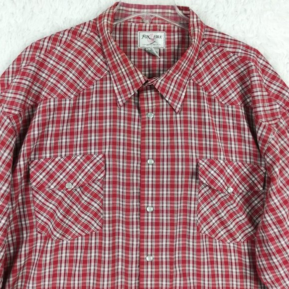 Fox Fire Mens Shirt Button Down Western Pearl Snaps Red Plaid Long Sleeve Big 3X - Picture 3 of 11